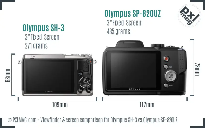 Olympus SH-3 vs Olympus SP-820UZ Screen and Viewfinder comparison