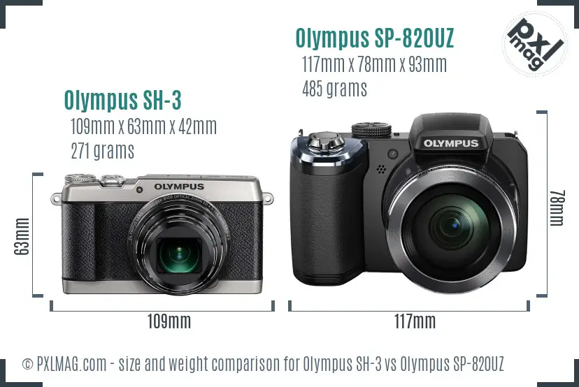 Olympus SH-3 vs Olympus SP-820UZ size comparison