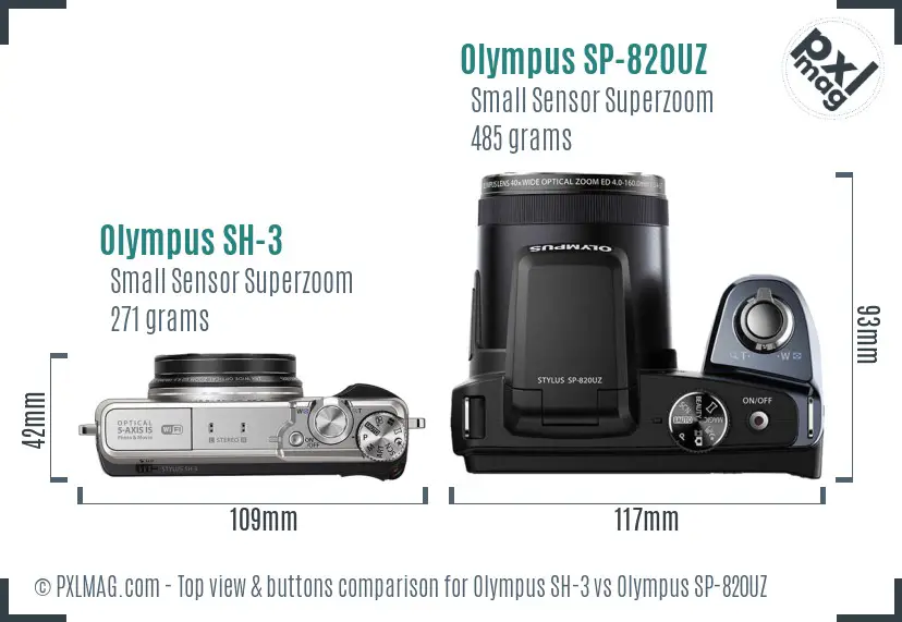Olympus SH-3 vs Olympus SP-820UZ top view buttons comparison