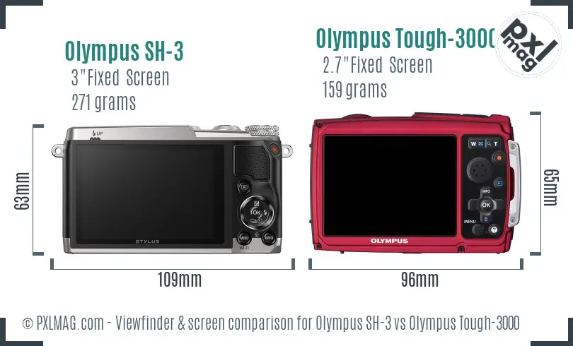 Olympus SH-3 vs Olympus Tough-3000 Screen and Viewfinder comparison