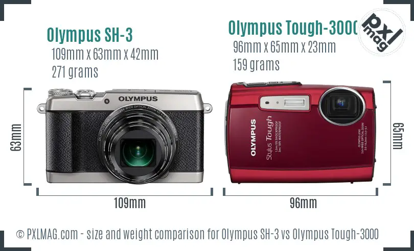 Olympus SH-3 vs Olympus Tough-3000 size comparison