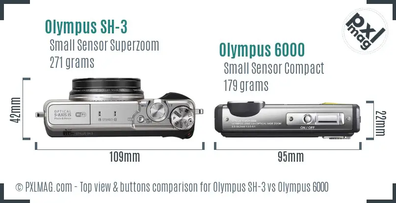 Olympus SH-3 vs Olympus 6000 top view buttons comparison