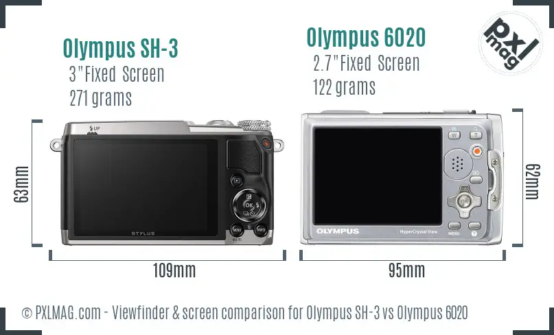 Olympus SH-3 vs Olympus 6020 Screen and Viewfinder comparison