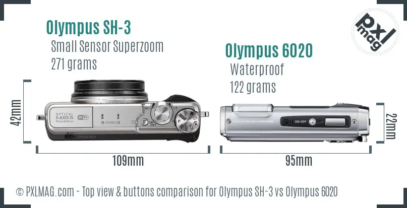 Olympus SH-3 vs Olympus 6020 top view buttons comparison