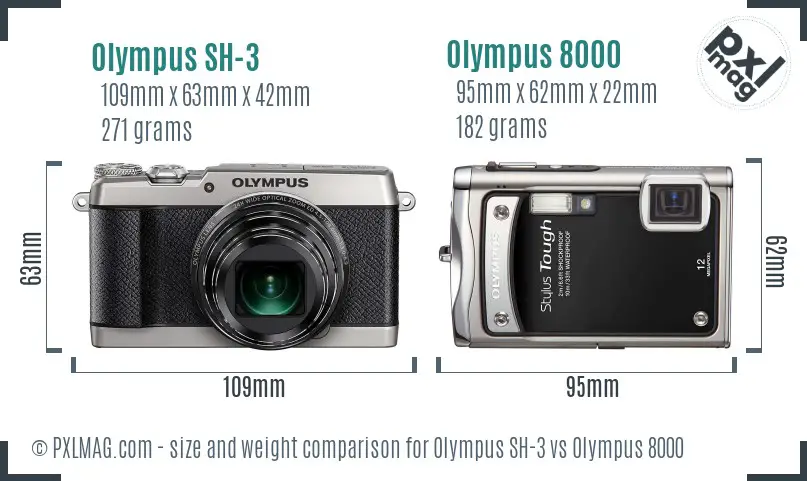 Olympus SH-3 vs Olympus 8000 size comparison