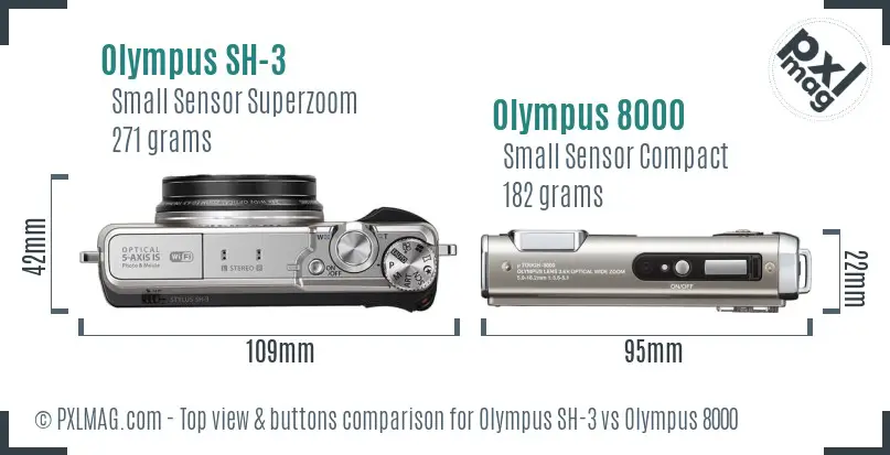 Olympus SH-3 vs Olympus 8000 top view buttons comparison