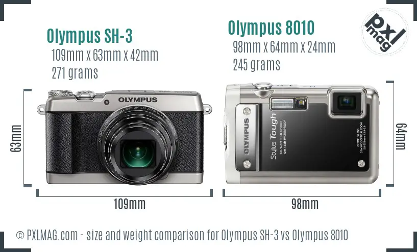 Olympus SH-3 vs Olympus 8010 size comparison