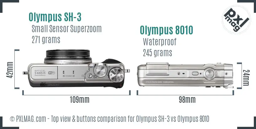 Olympus SH-3 vs Olympus 8010 top view buttons comparison