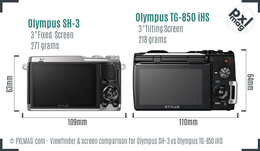 Olympus SH-3 vs Olympus TG-850 iHS Screen and Viewfinder comparison