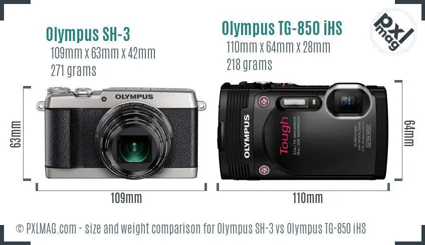 Olympus SH-3 vs Olympus TG-850 iHS size comparison