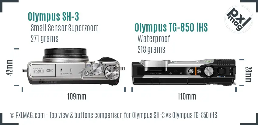 Olympus SH-3 vs Olympus TG-850 iHS top view buttons comparison