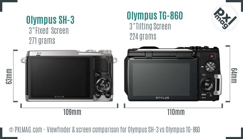 Olympus SH-3 vs Olympus TG-860 Screen and Viewfinder comparison