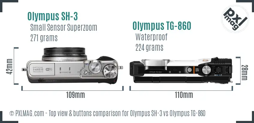 Olympus SH-3 vs Olympus TG-860 top view buttons comparison