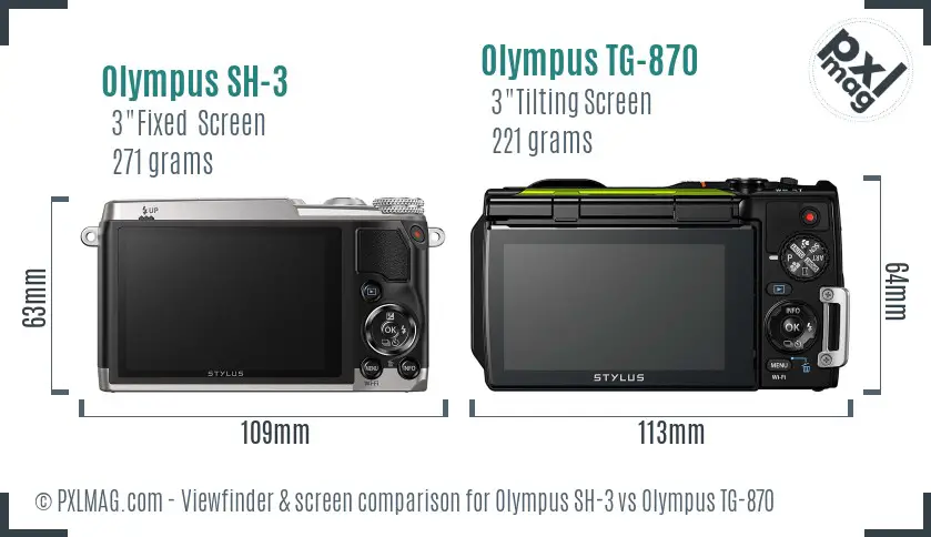 Olympus SH-3 vs Olympus TG-870 Screen and Viewfinder comparison