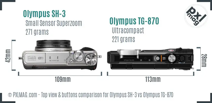 Olympus SH-3 vs Olympus TG-870 top view buttons comparison