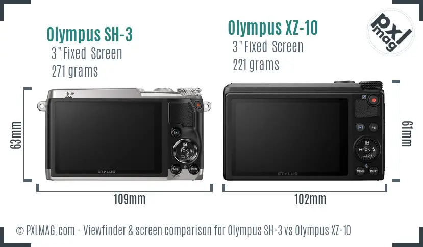 Olympus SH-3 vs Olympus XZ-10 Screen and Viewfinder comparison