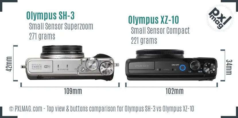 Olympus SH-3 vs Olympus XZ-10 top view buttons comparison