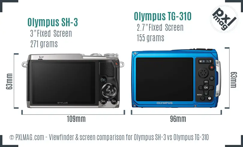 Olympus SH-3 vs Olympus TG-310 Screen and Viewfinder comparison