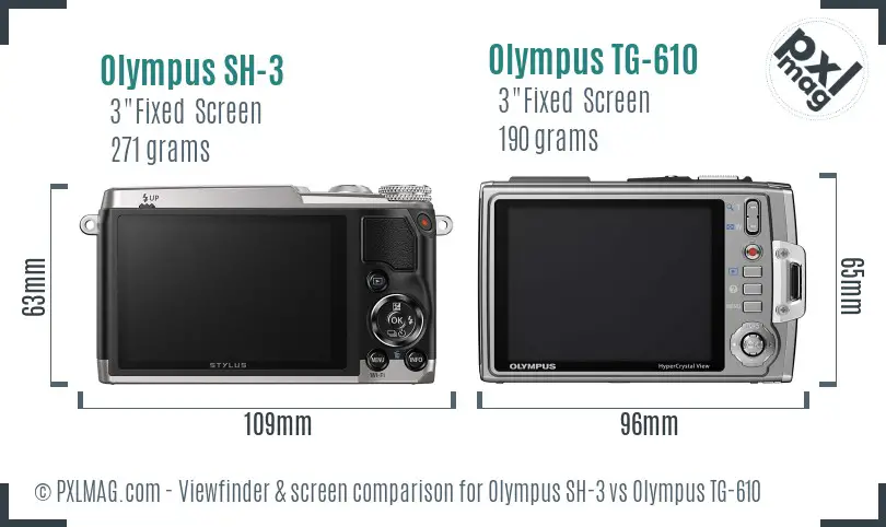 Olympus SH-3 vs Olympus TG-610 Screen and Viewfinder comparison