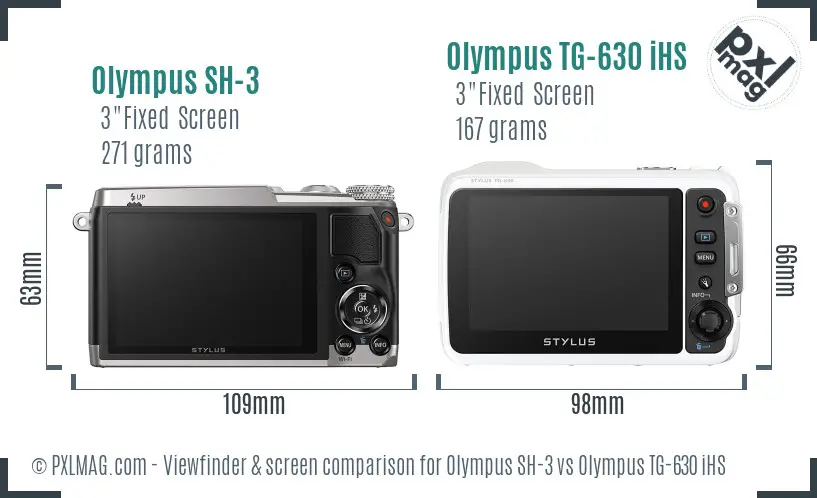 Olympus SH-3 vs Olympus TG-630 iHS Screen and Viewfinder comparison
