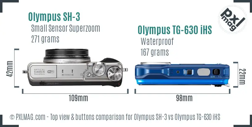Olympus SH-3 vs Olympus TG-630 iHS top view buttons comparison