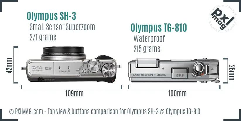 Olympus SH-3 vs Olympus TG-810 top view buttons comparison
