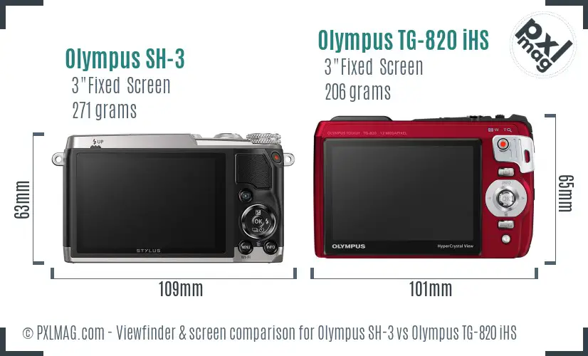 Olympus SH-3 vs Olympus TG-820 iHS Screen and Viewfinder comparison