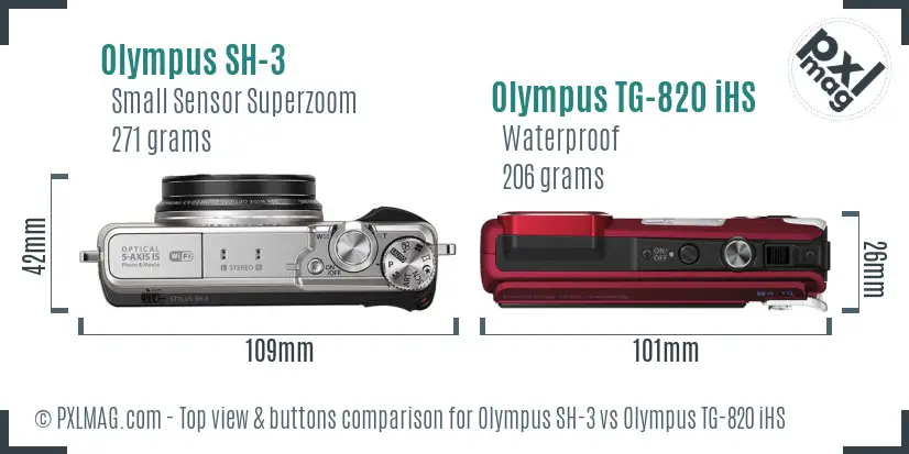 Olympus SH-3 vs Olympus TG-820 iHS top view buttons comparison