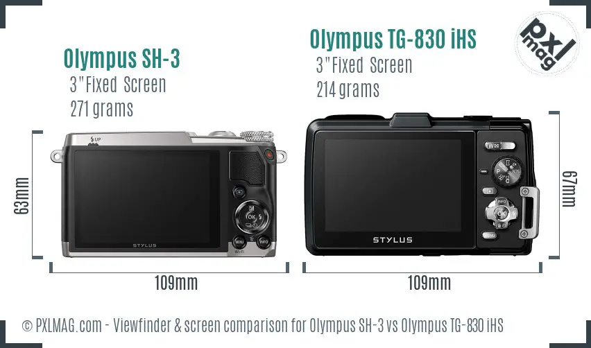 Olympus SH-3 vs Olympus TG-830 iHS Screen and Viewfinder comparison