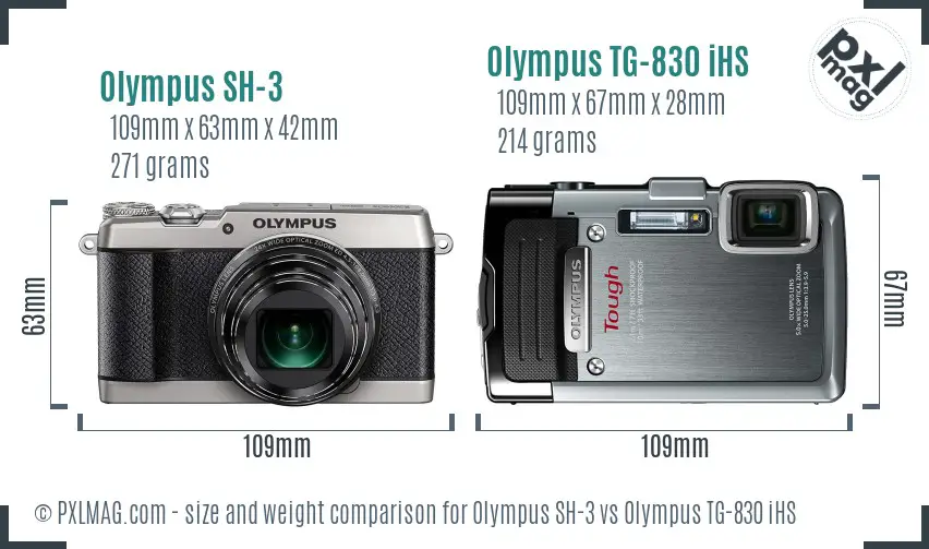 Olympus SH-3 vs Olympus TG-830 iHS size comparison