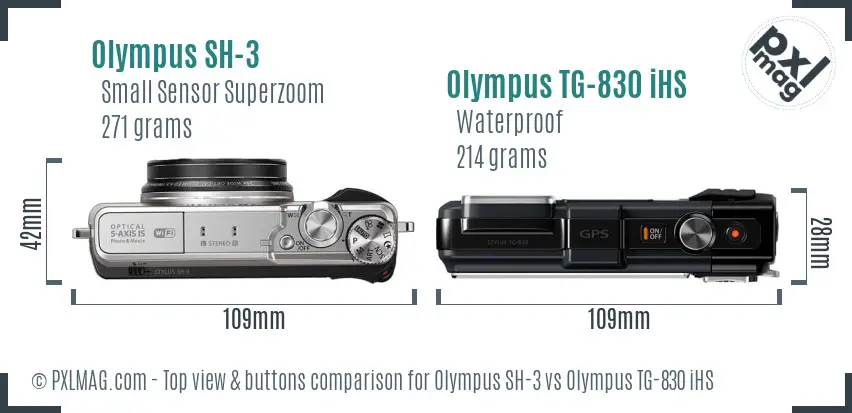Olympus SH-3 vs Olympus TG-830 iHS top view buttons comparison