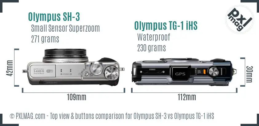 Olympus SH-3 vs Olympus TG-1 iHS top view buttons comparison