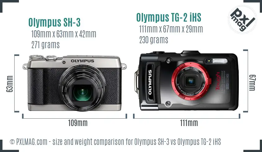 Olympus SH-3 vs Olympus TG-2 iHS size comparison