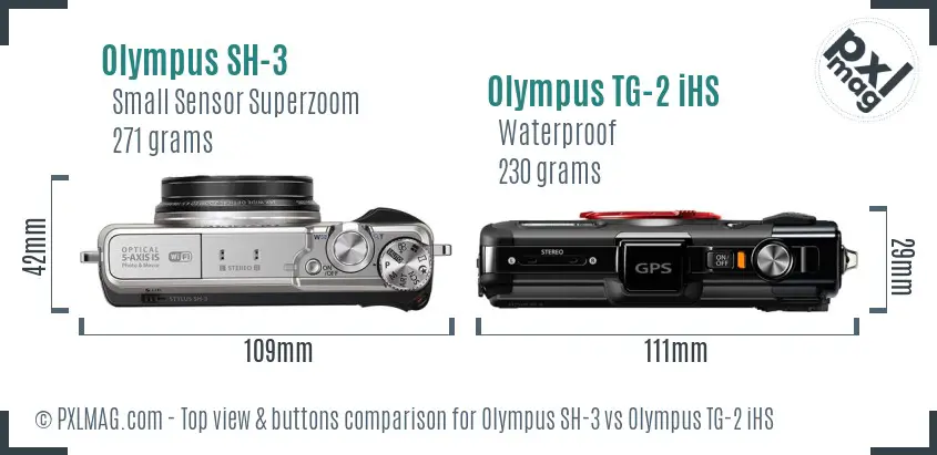 Olympus SH-3 vs Olympus TG-2 iHS top view buttons comparison