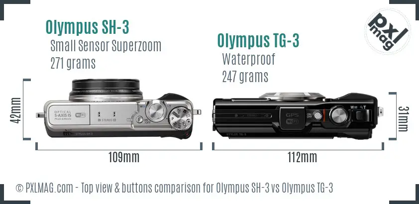 Olympus SH-3 vs Olympus TG-3 top view buttons comparison