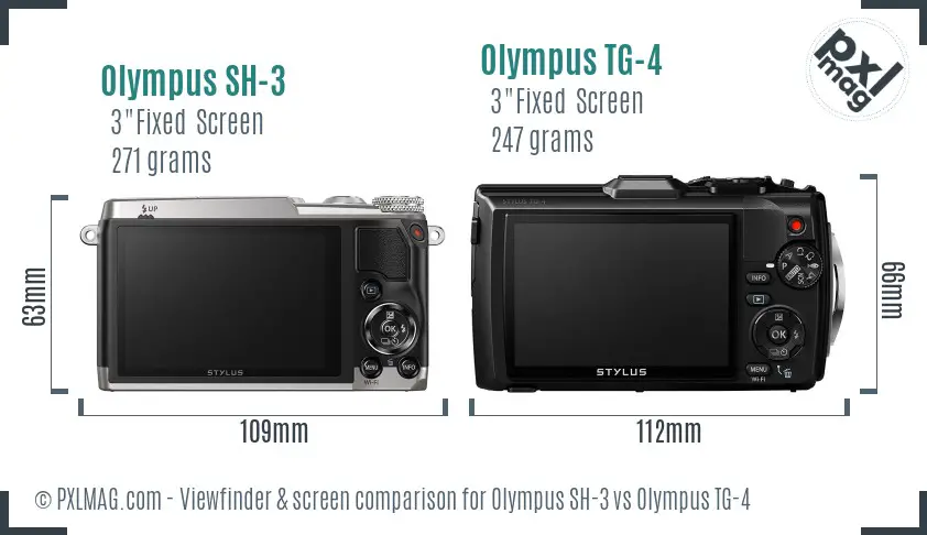 Olympus SH-3 vs Olympus TG-4 Screen and Viewfinder comparison