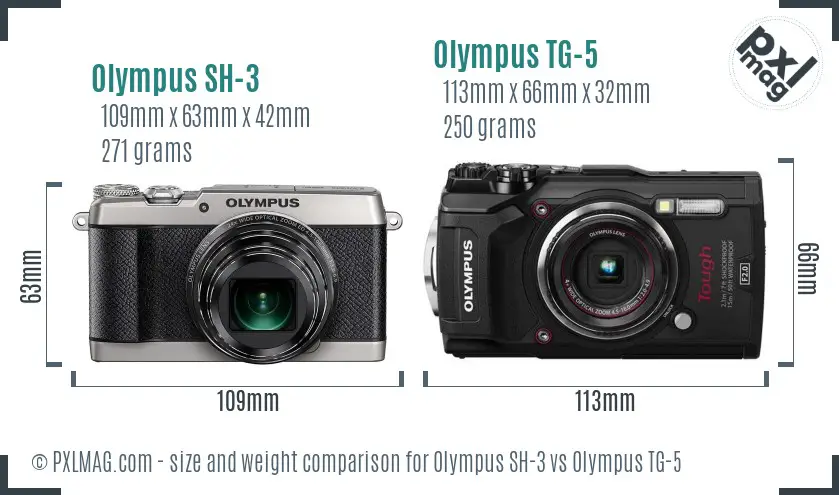 Olympus SH-3 vs Olympus TG-5 size comparison