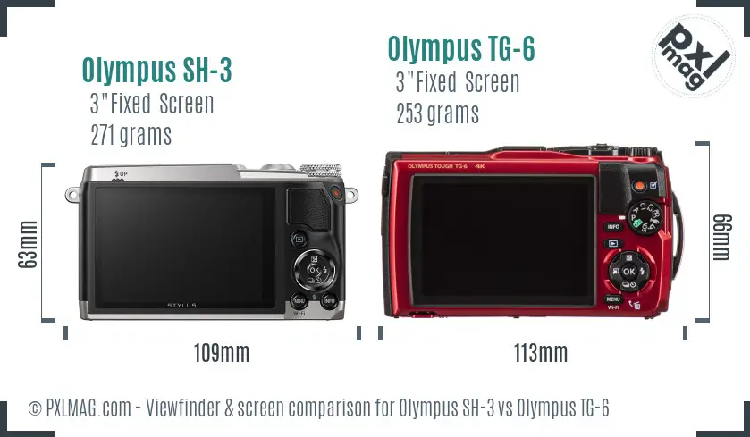 Olympus SH-3 vs Olympus TG-6 Screen and Viewfinder comparison
