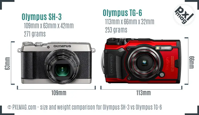 Olympus SH-3 vs Olympus TG-6 size comparison