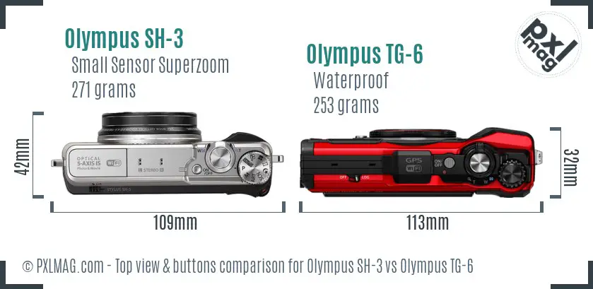 Olympus SH-3 vs Olympus TG-6 top view buttons comparison