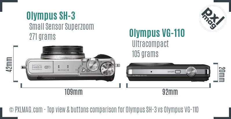 Olympus SH-3 vs Olympus VG-110 top view buttons comparison