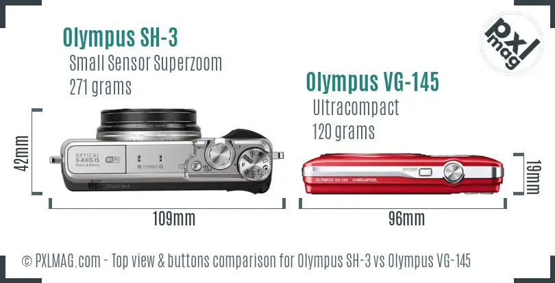 Olympus SH-3 vs Olympus VG-145 top view buttons comparison