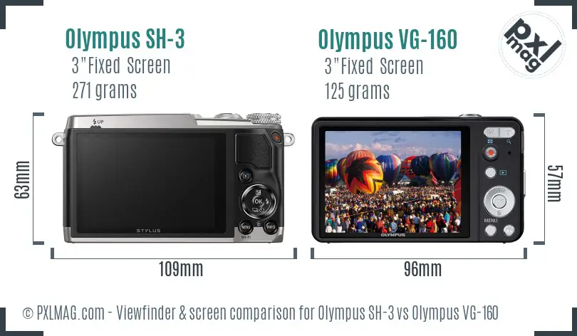 Olympus SH-3 vs Olympus VG-160 Screen and Viewfinder comparison