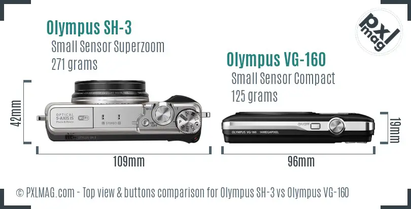 Olympus SH-3 vs Olympus VG-160 top view buttons comparison