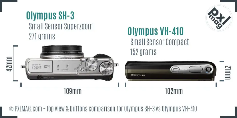 Olympus SH-3 vs Olympus VH-410 top view buttons comparison