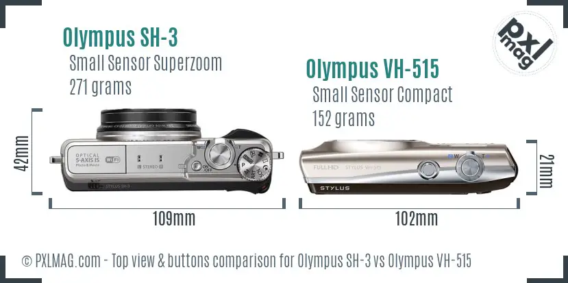 Olympus SH-3 vs Olympus VH-515 top view buttons comparison