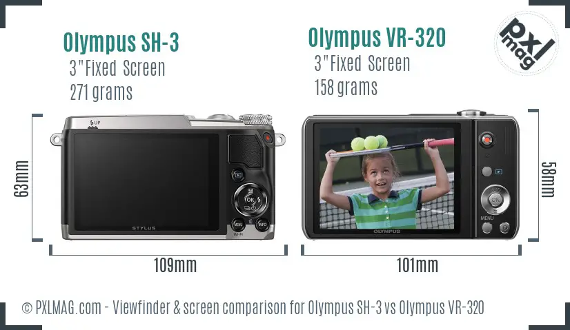 Olympus SH-3 vs Olympus VR-320 Screen and Viewfinder comparison