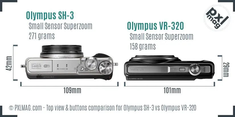 Olympus SH-3 vs Olympus VR-320 top view buttons comparison