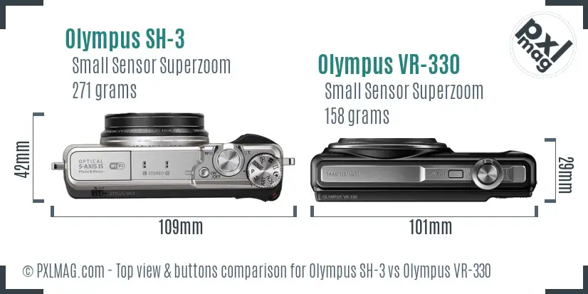 Olympus SH-3 vs Olympus VR-330 top view buttons comparison
