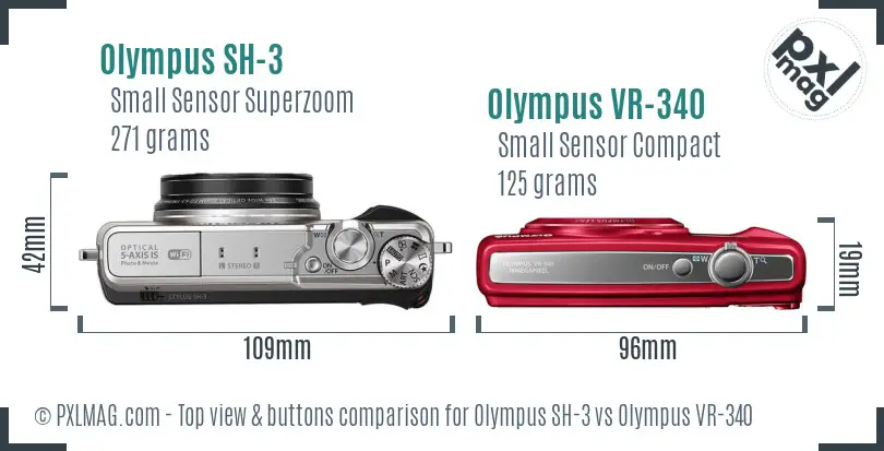Olympus SH-3 vs Olympus VR-340 top view buttons comparison